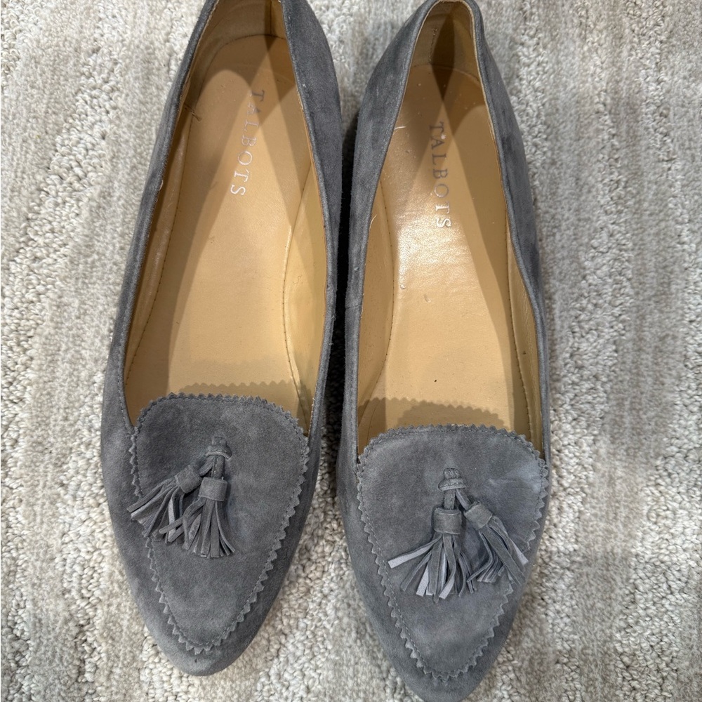 Talbots Gray Suede Tassel Loafers